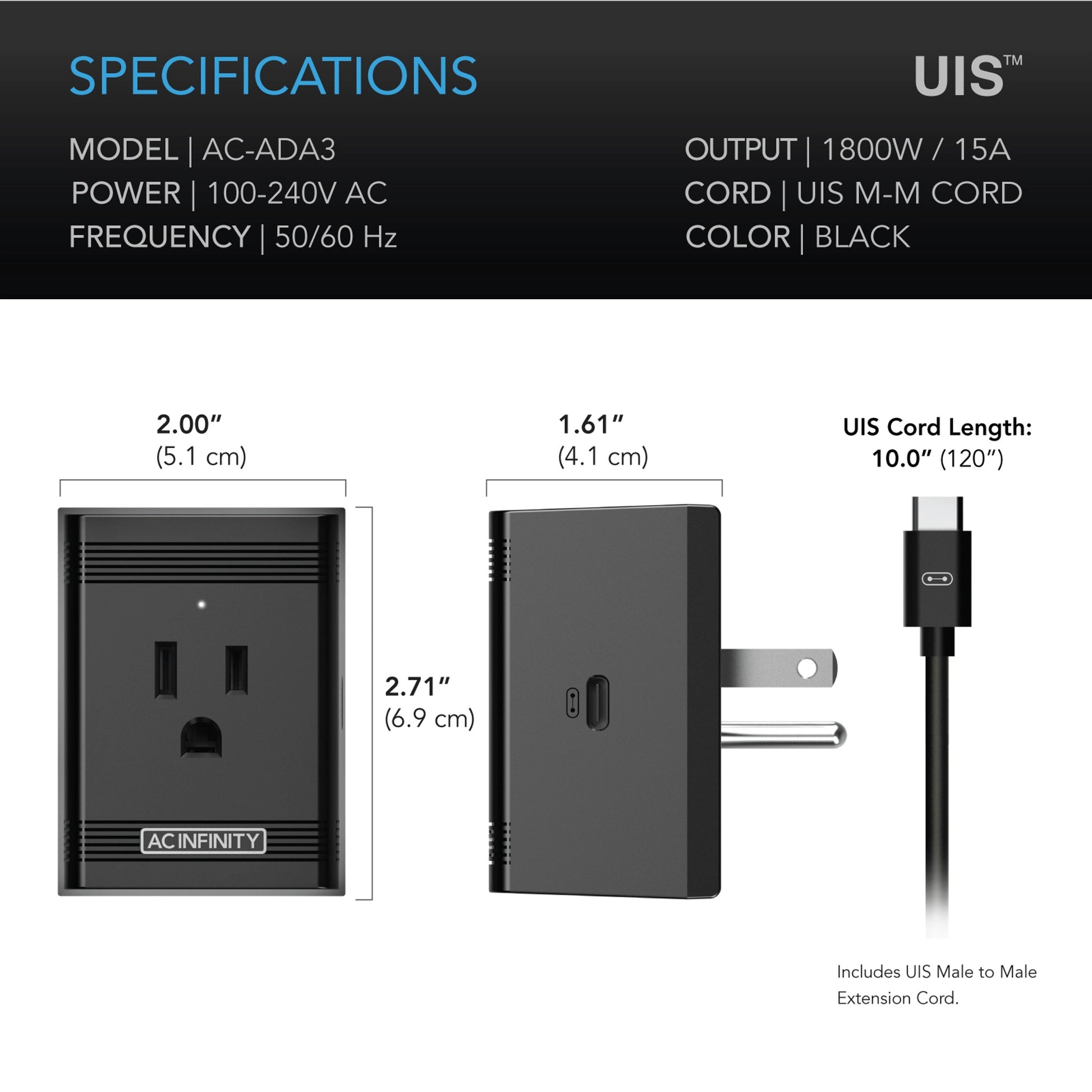 AC Infinity UIS Lighting Adapter Type-A for RJ11/12 Connector Lights with PWM or 0-10V Dimmers